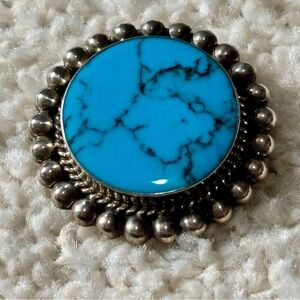 Vintage Mexican Turquoise Sterling Silver Pin Brooch